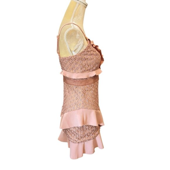 New Bardot Fae Dusty Pink Lace Ruffled Mini Dress Size 6 Whimsygoth Fairy Core - Picture 4 of 9